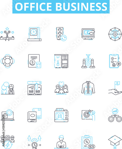 Office business vector line icons set. Office, Business, Workplace, Desk, Stationery, Documents, Printer illustration outline concept symbols and signs