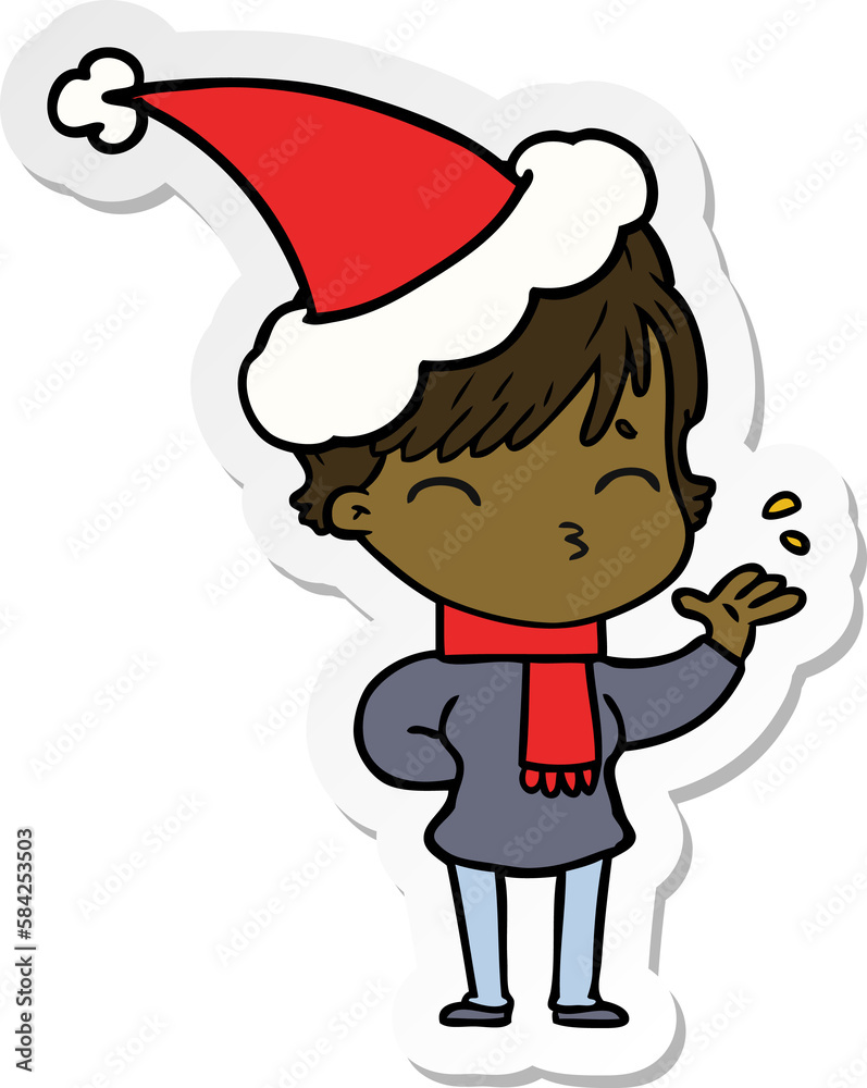 sticker cartoon of a woman thinking wearing santa hat sticker cartoon of a woman thinking wearing santa hat