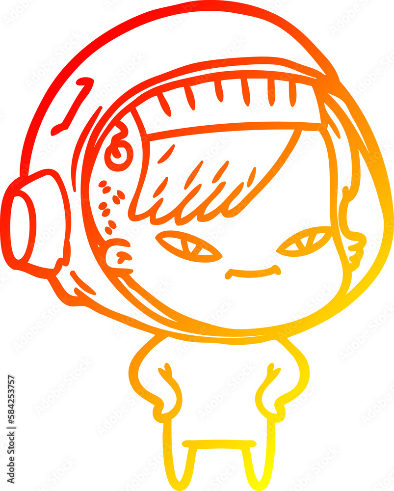 Obraz premium warm gradient line drawing cartoon astronaut woman