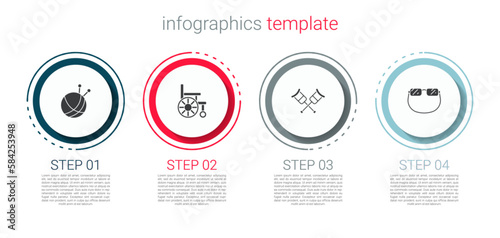 Set Yarn ball with knitting needles, Wheelchair, Crutch or crutches and Eyeglasses. Business infographic template. Vector