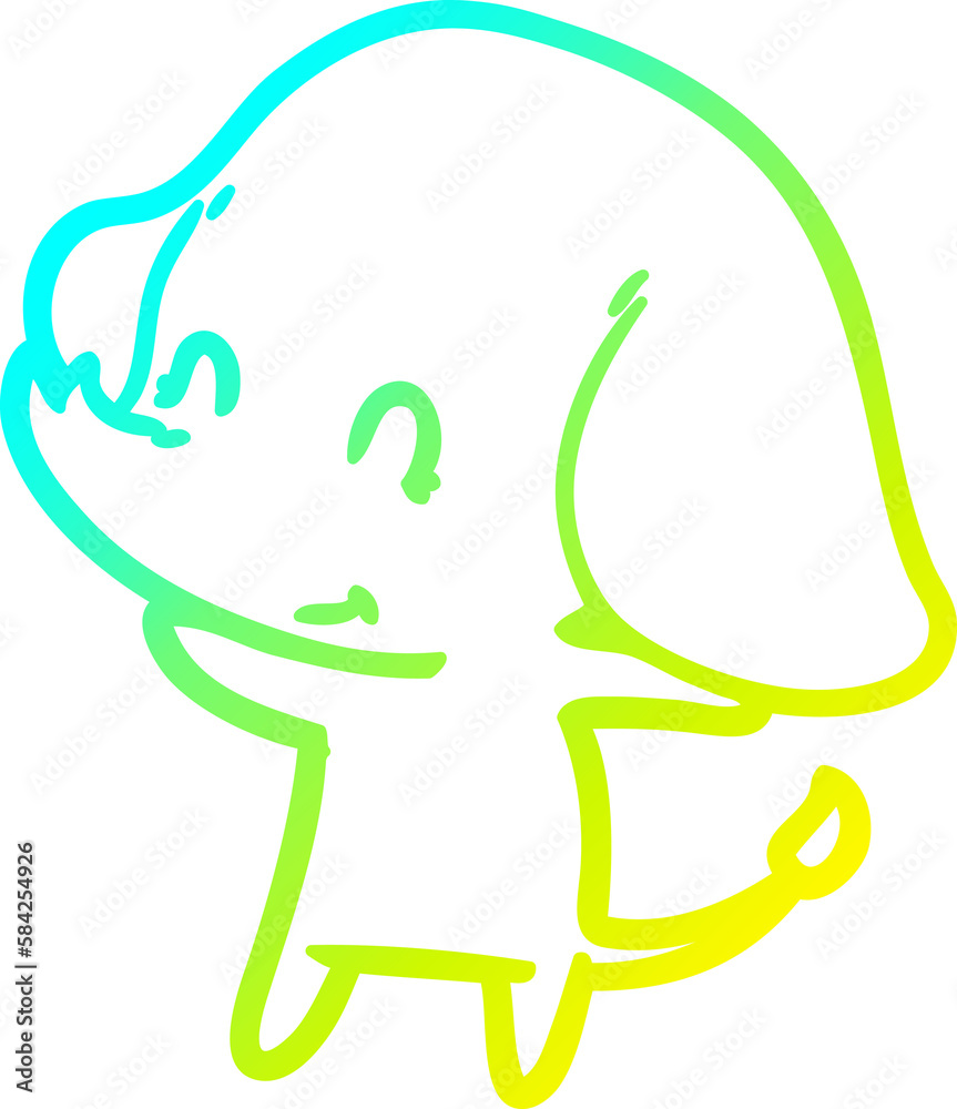 cold gradient line drawing cute cartoon elephant