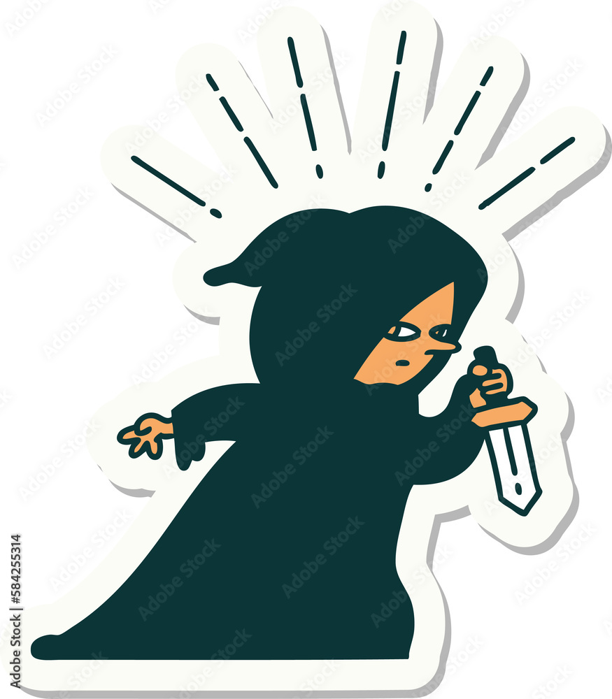 Obraz premium sticker of tattoo style assassin with knife