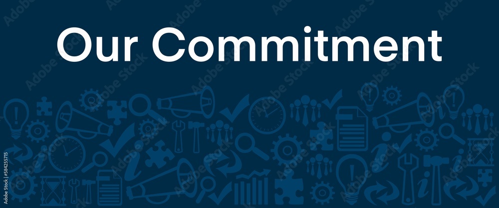 Our Commitment Blue Business Symbols Texture Bottom Text Our Commitment Blue Business Symbols Texture Bottom Text