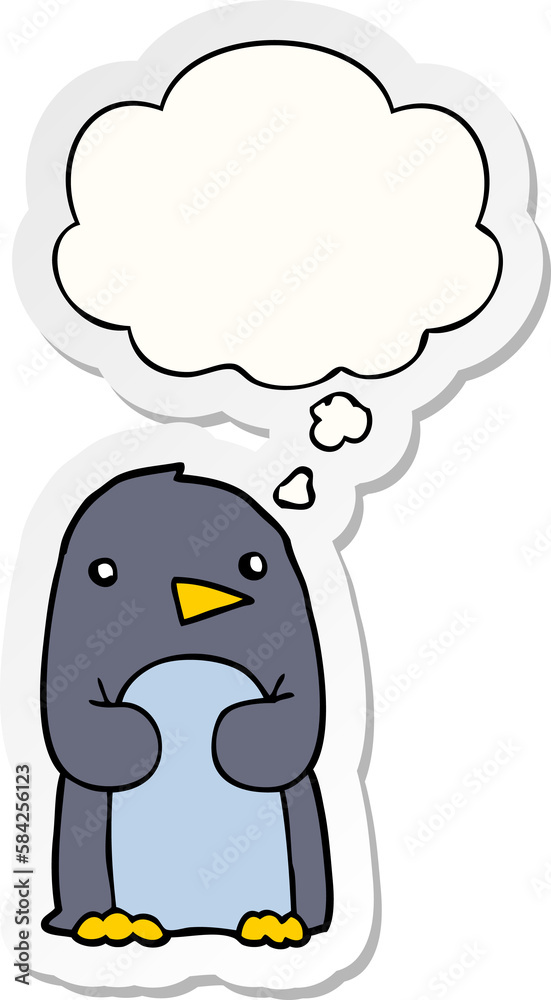 cartoon penguin and thought bubble as a printed sticker cartoon penguin and thought bubble as a printed sticker