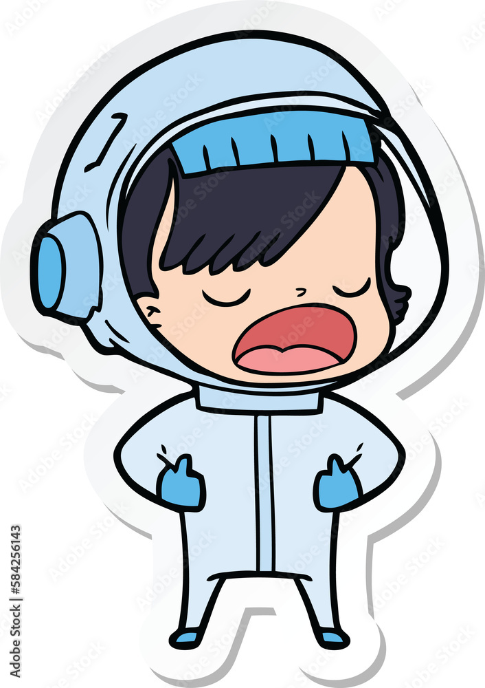 sticker of a cartoon astronaut woman explaining sticker of a cartoon astronaut woman explaining