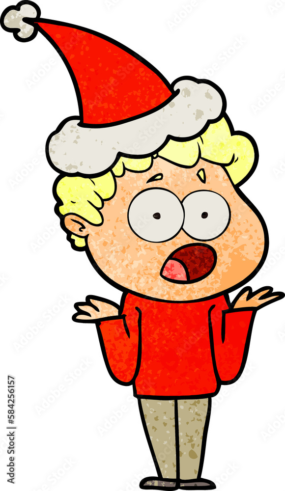 textured cartoon of a man gasping in surprise wearing santa hat textured cartoon of a man gasping in surprise wearing santa hat