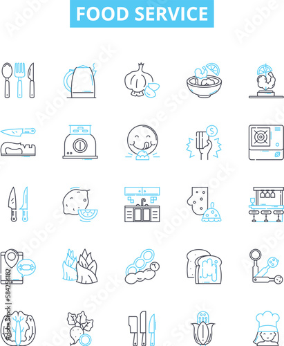 Food service vector line icons set. Catering, Dining, Banqueting, Cuisine, Takeaway, Restaurant, Delivery illustration outline concept symbols and signs