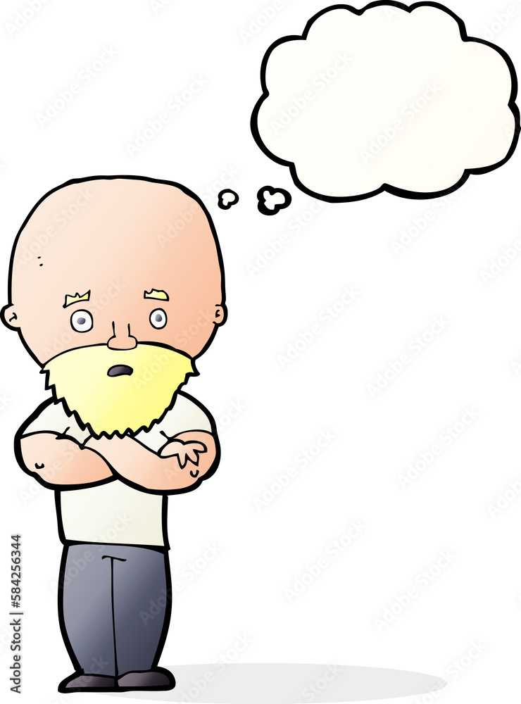 cartoon shocked bald man with beard with thought bubble cartoon shocked bald man with beard with thought bubble