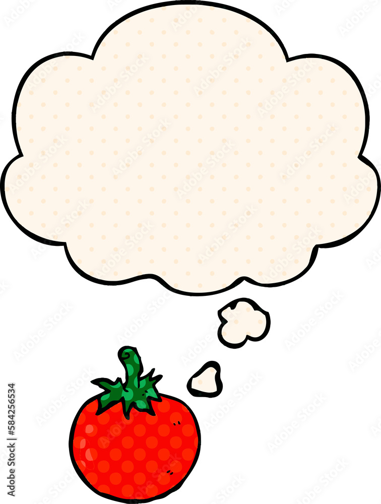 Fototapeta premium cartoon tomato and thought bubble in comic book style