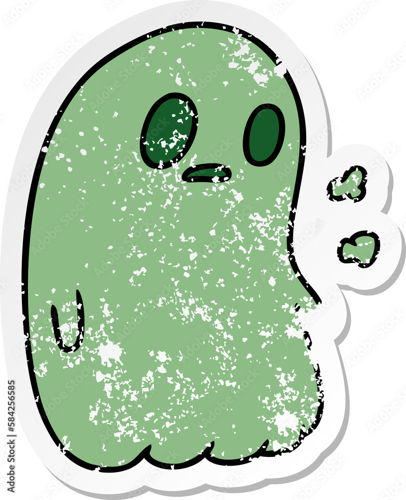 distressed sticker cartoon of a kawaii cute ghost distressed sticker cartoon of a kawaii cute ghost