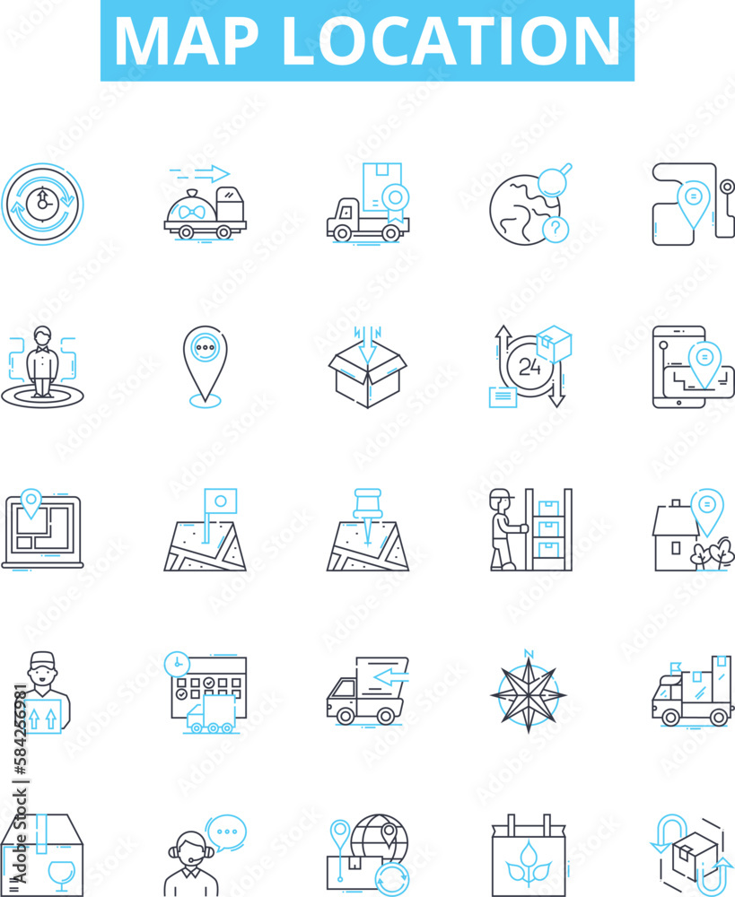 Map location vector line icons set. Map, Location, Coordinates, Geography, Track, Find, Position illustration outline concept symbols and signs