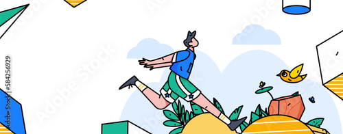 Vector internet operation hand-drawn illustration of people exercising and running healthy
