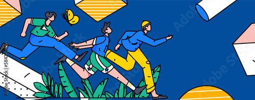Vector internet operation hand-drawn illustration of people exercising and running healthy 