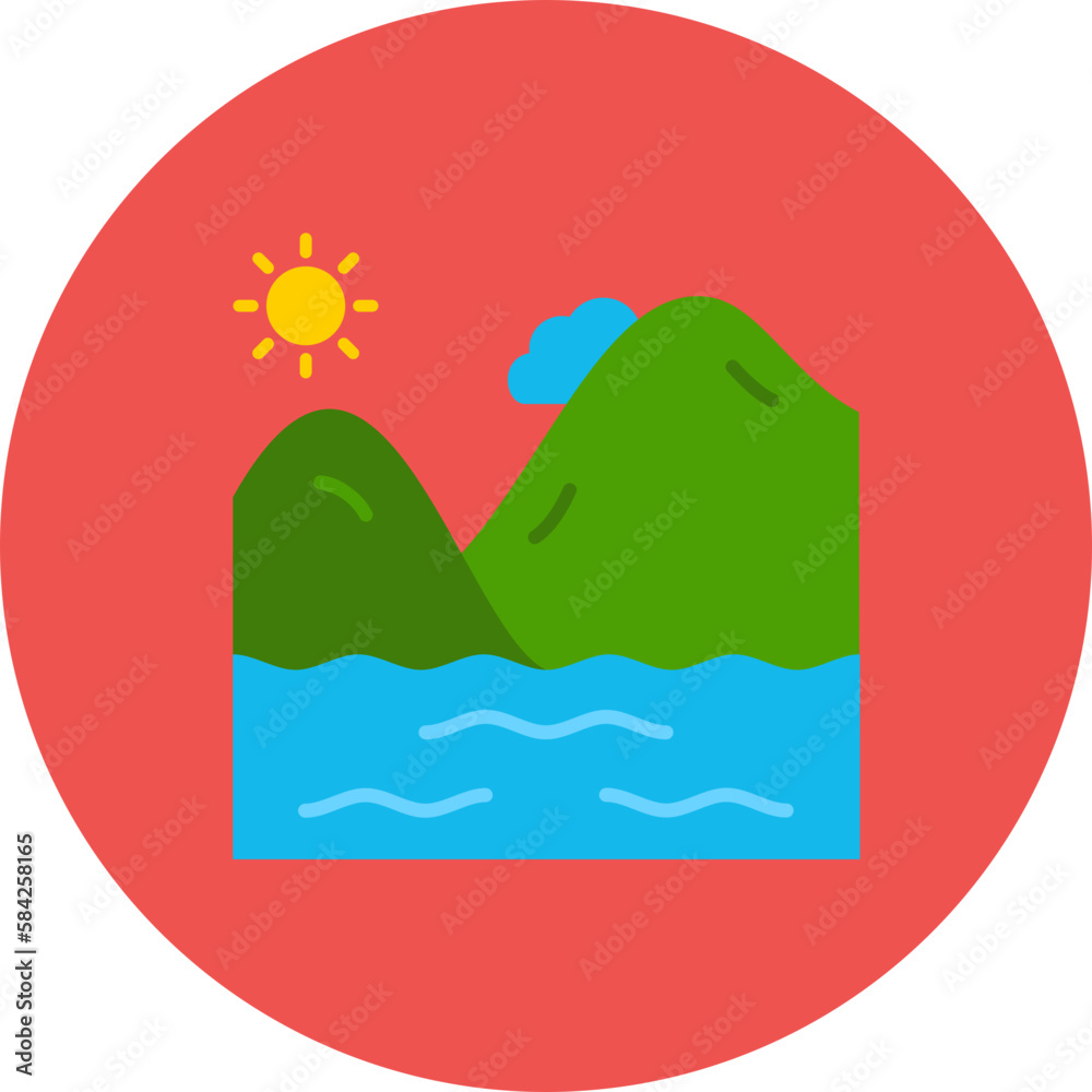 River Multicolor Circle Flat Icon River Multicolor Circle Flat Icon