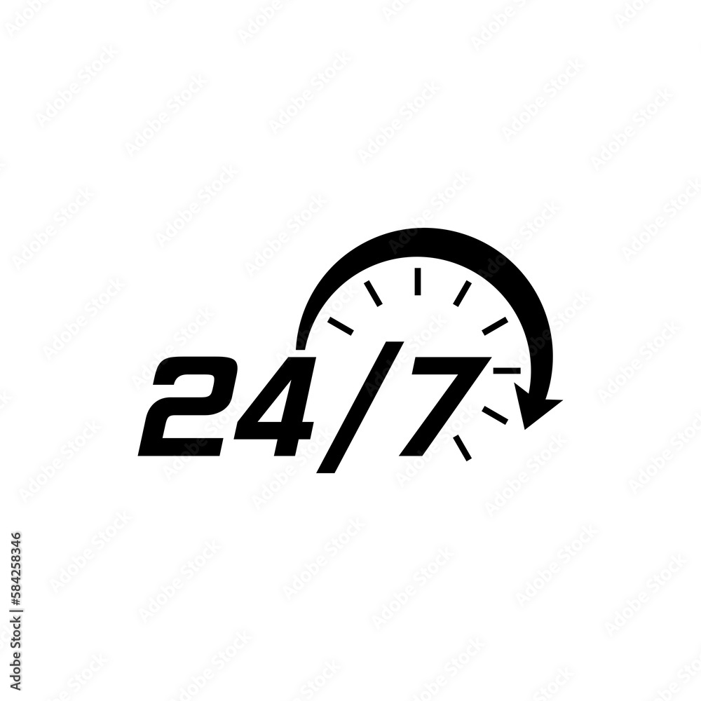 All open icon. Clock 24 hours icon isolated on transparent background All open icon. Clock 24 hours icon isolated on transparent background