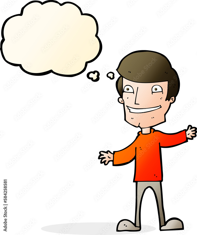 cartoon grinning man with thought bubble cartoon grinning man with thought bubble