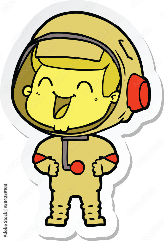 sticker of a happy cartoon astronaut