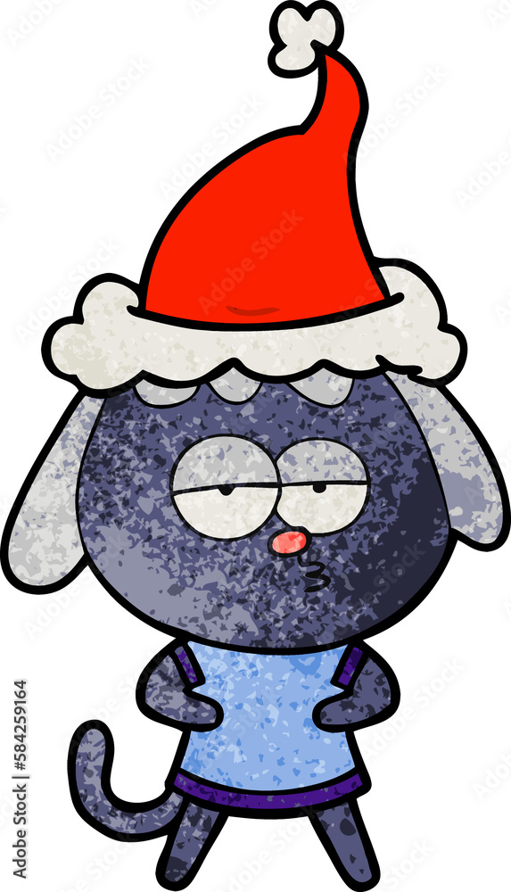 textured cartoon of a bored dog wearing santa hat textured cartoon of a bored dog wearing santa hat