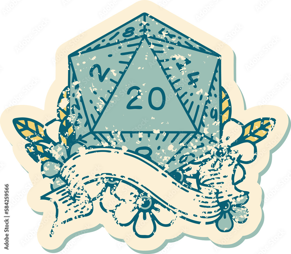 natural twenty D20 dice roll illustration natural twenty D20 dice roll illustration