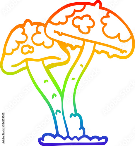 rainbow gradient line drawing cartoon mushroom