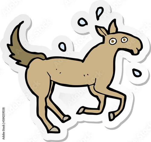 sticker of a cartoon horse sweating