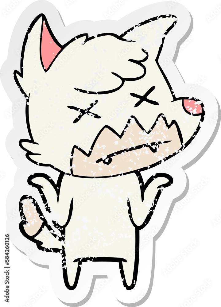 distressed sticker of a cartoon dead fox distressed sticker of a cartoon dead fox