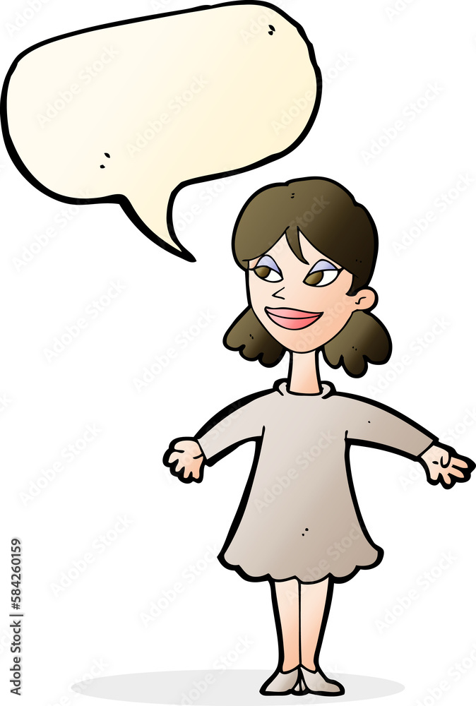 cartoon woman with open arms with speech bubble cartoon woman with open arms with speech bubble