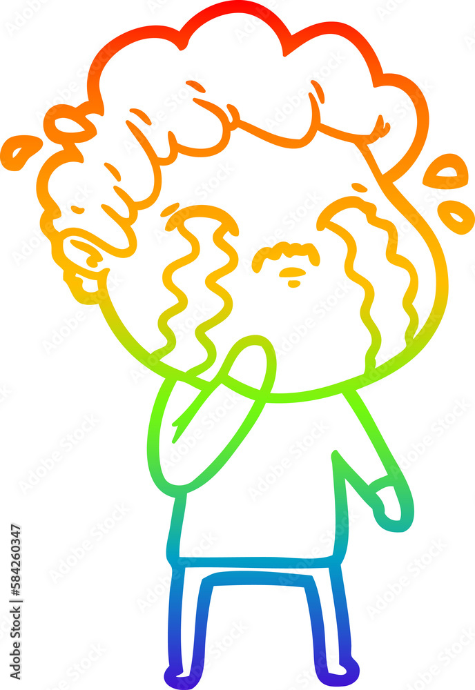 rainbow gradient line drawing cartoon man crying rainbow gradient line drawing cartoon man crying