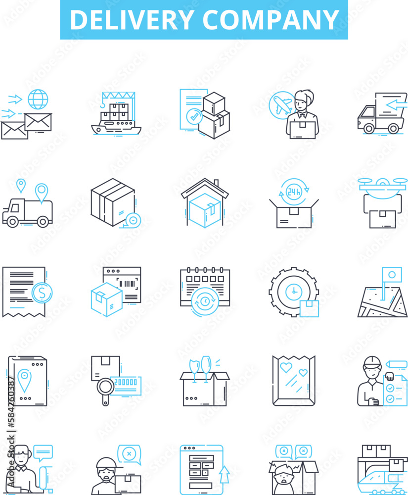 Delivery company vector line icons set. Delivery, Company, Courier, Shipping, Logistics, Trucking, Parcel illustration outline concept symbols and signs