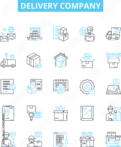 Delivery company vector line icons set. Delivery, Company, Courier, Shipping, Logistics, Trucking, Parcel illustration outline concept symbols and signs