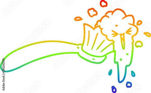 rainbow gradient line drawing cartoon toothbrush and toothpaste