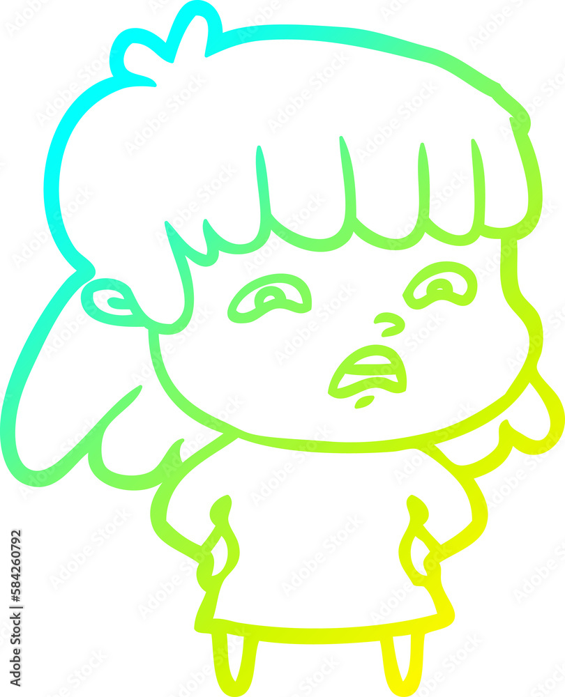 cold gradient line drawing cartoon worried woman cold gradient line drawing cartoon worried woman