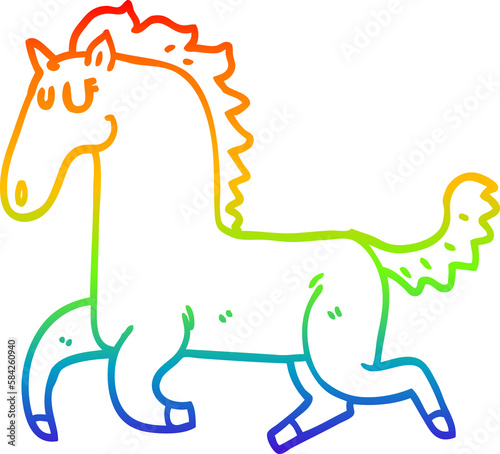 rainbow gradient line drawing cartoon running horse