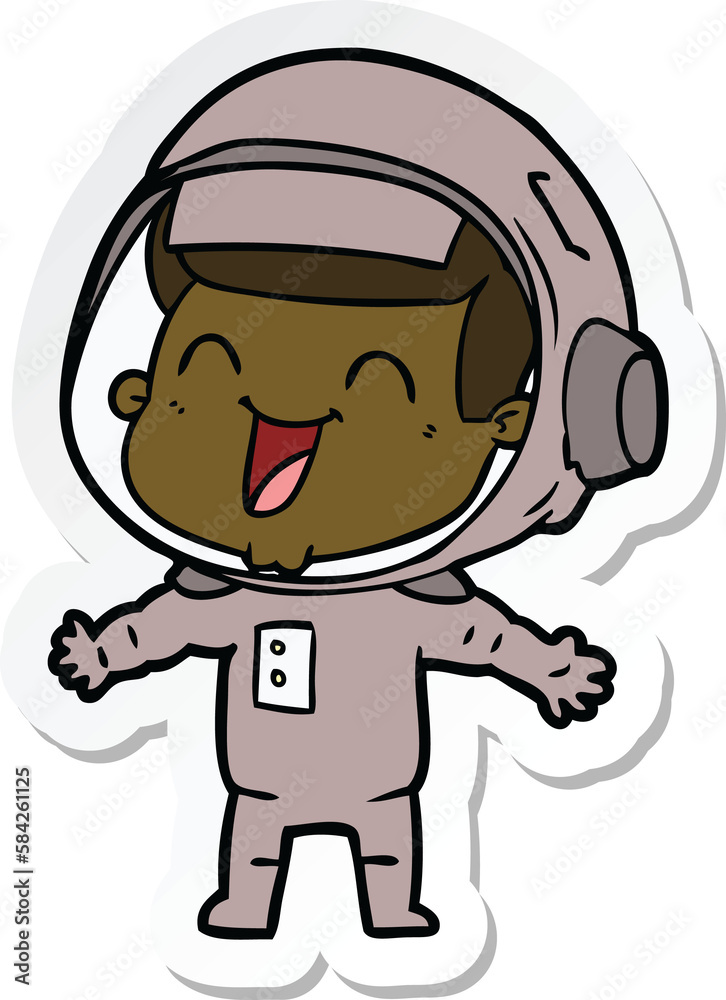 sticker of a happy cartoon astronaut