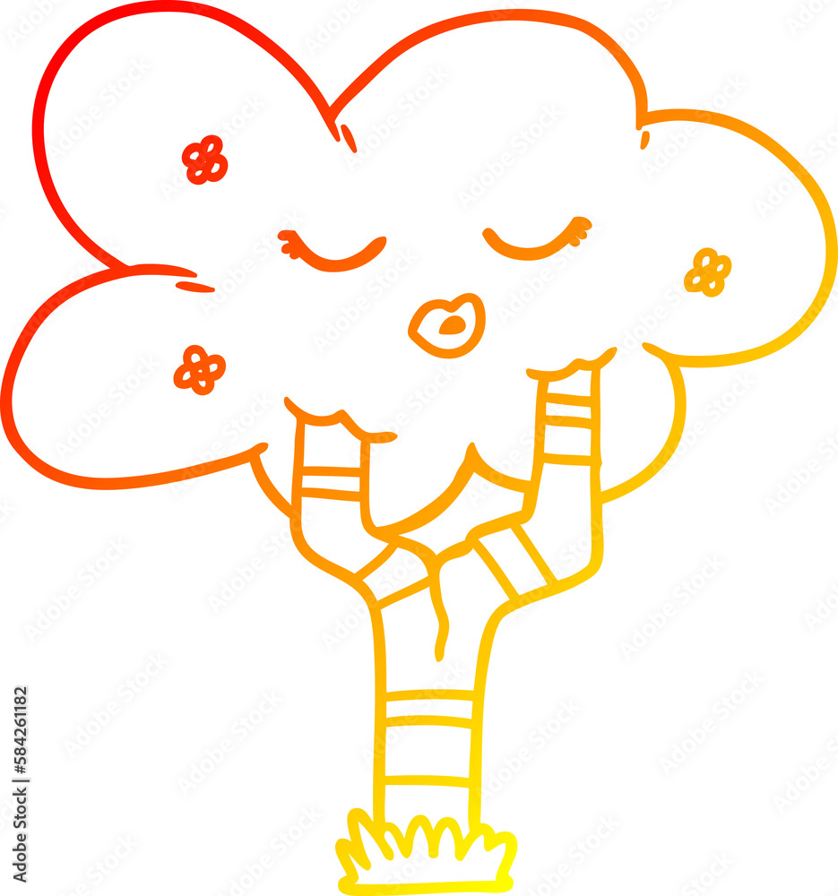 warm gradient line drawing cartoon tree with face warm gradient line drawing cartoon tree with face
