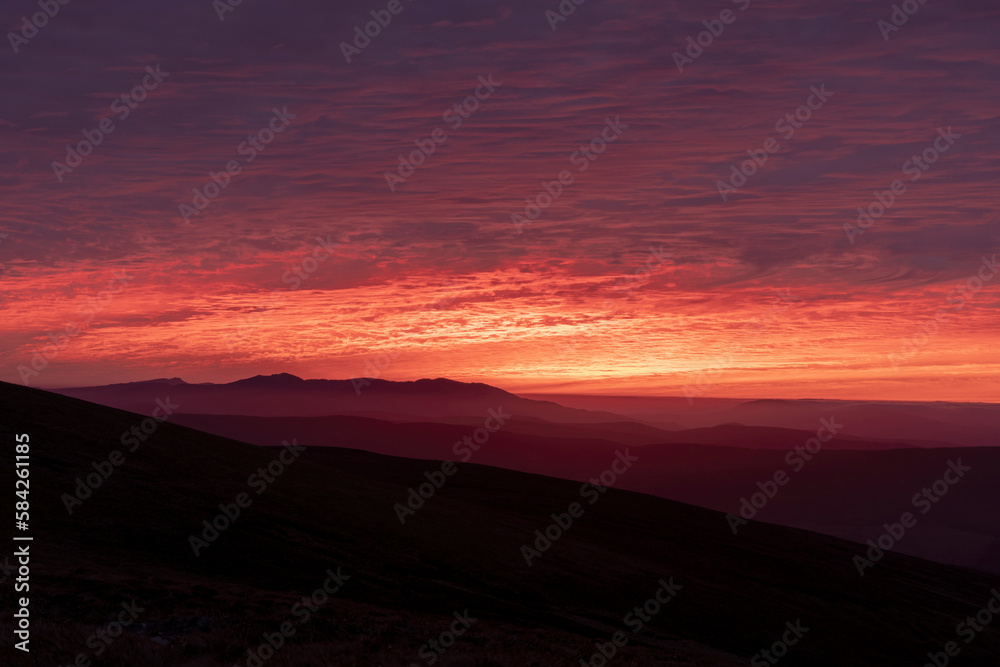 Snowdonia mountain sunset view over the Welsh countryside