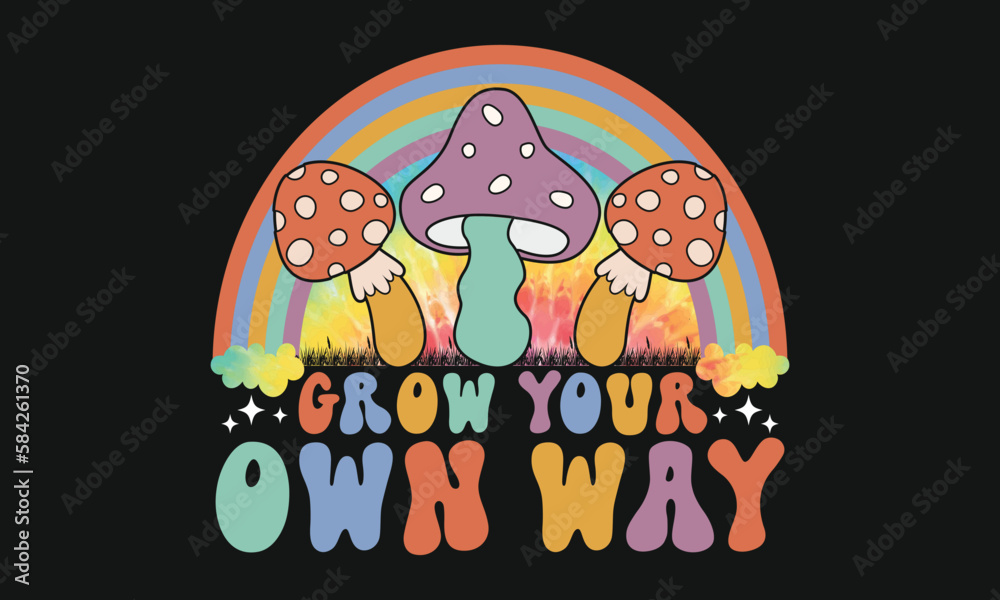 Retro Rainbow Mushroom Pride Vector T-shirt Design