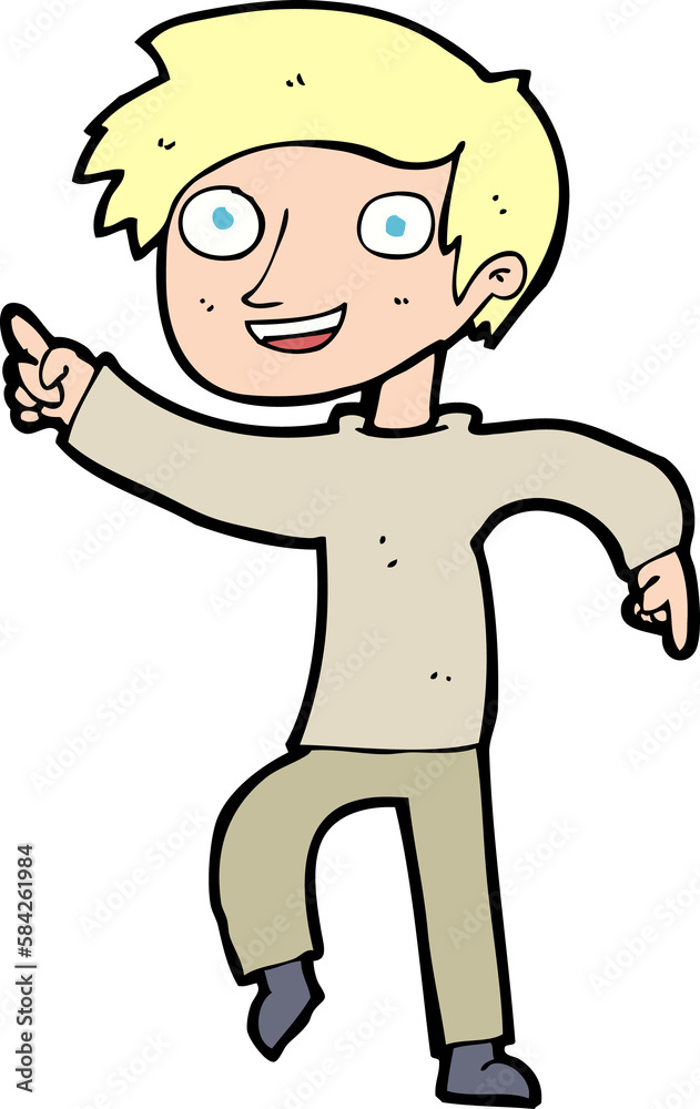 cartoon happy boy pointing