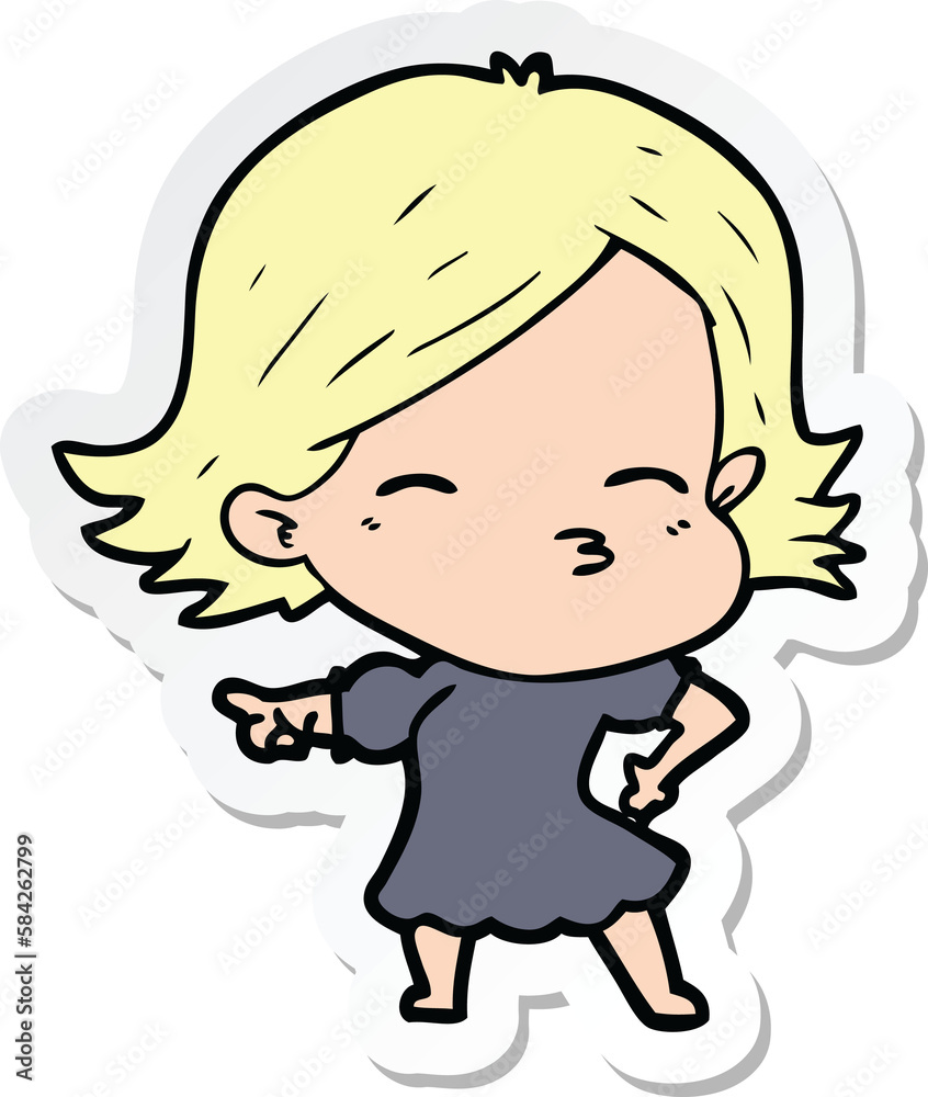 sticker of a cartoon woman pointing sticker of a cartoon woman pointing