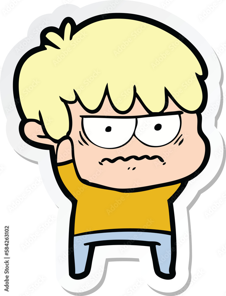 sticker of a annoyed cartoon boy sticker of a annoyed cartoon boy