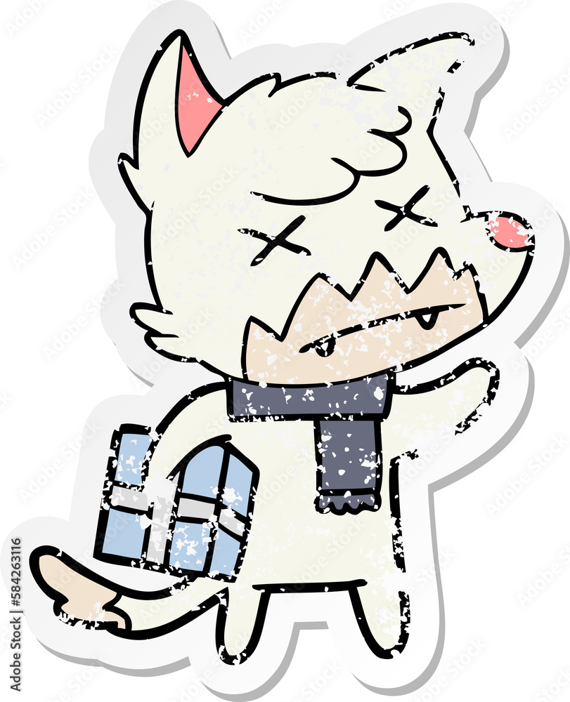 distressed sticker of a cartoon dead fox