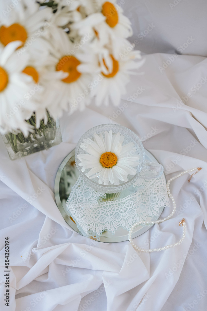 Beautiful bouquet of daisies in a vase on the table Beautiful bouquet of daisies in a vase on the table