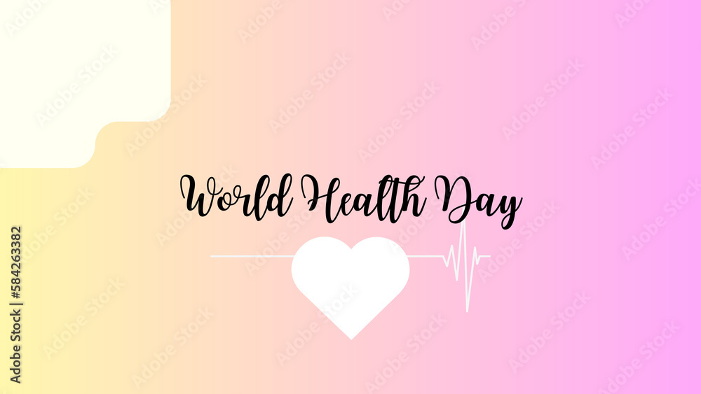 happy world health day with heart and heartbeat lines