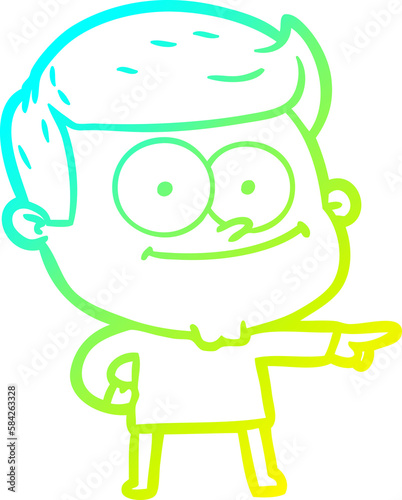 cold gradient line drawing cartoon happy man