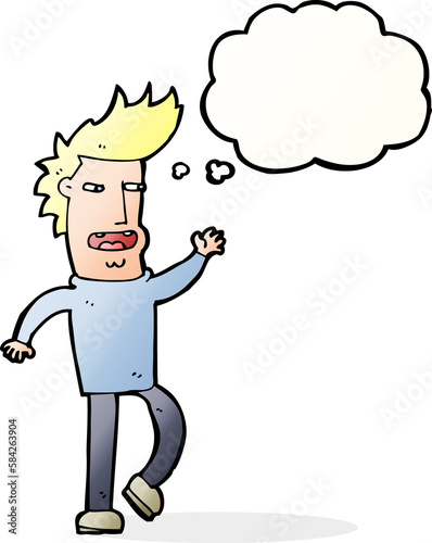 cartoon loudmouth man with thought bubble