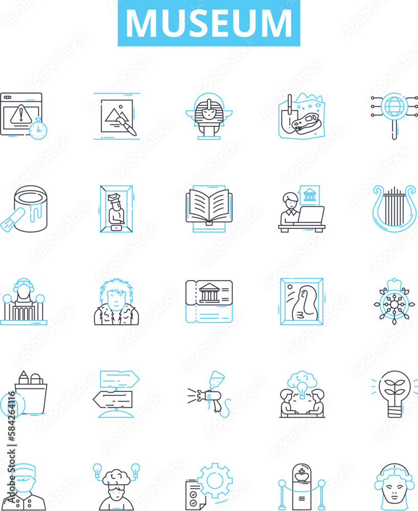 Museum vector line icons set. Museum, Exhibit, Artifact, Collection, Exhibiton, Artwork, Exhibition illustration outline concept symbols and signs