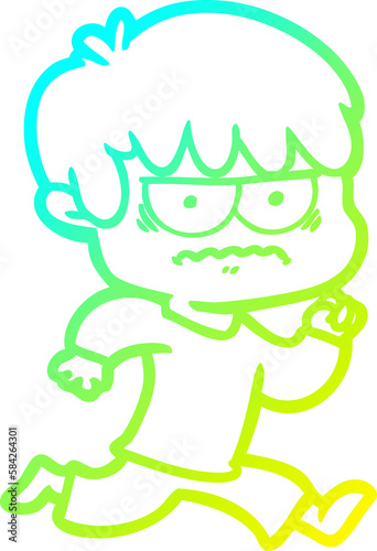 cold gradient line drawing annoyed cartoon boy