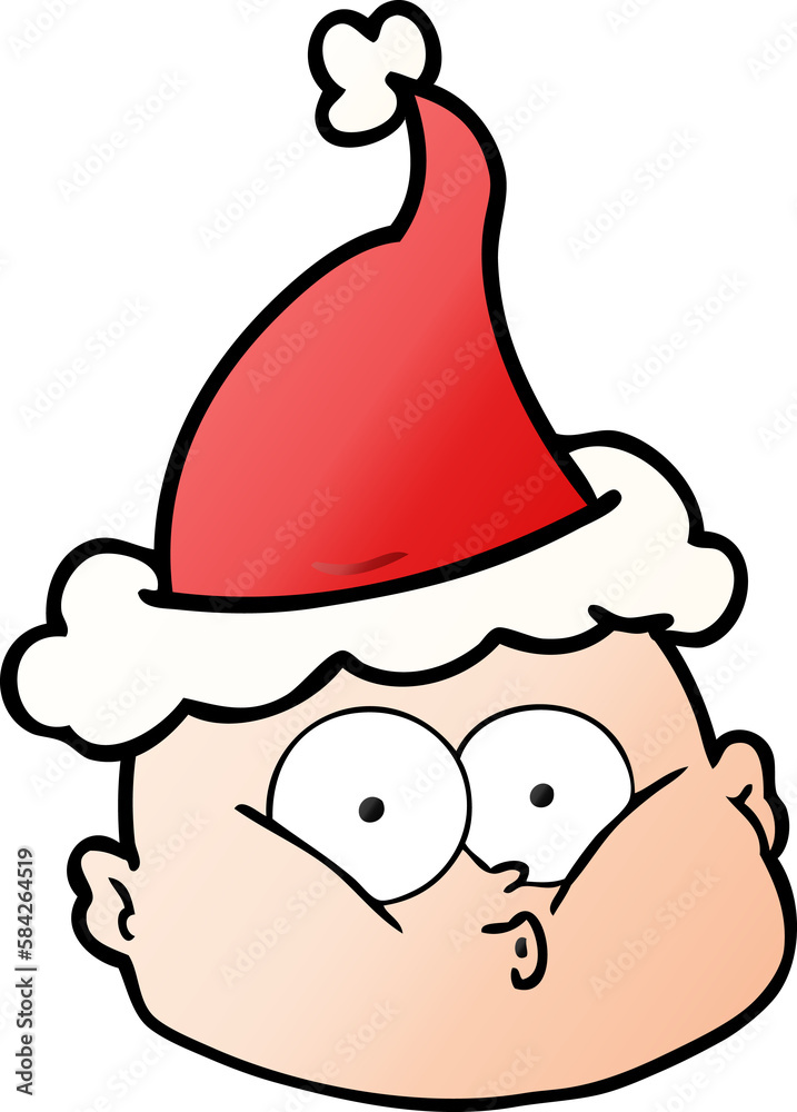 gradient cartoon of a curious bald man wearing santa hat gradient cartoon of a curious bald man wearing santa hat
