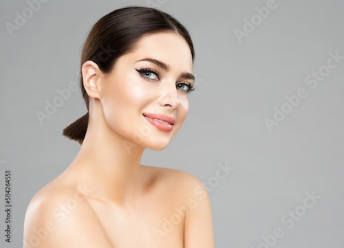 Happy Beauty Woman. Beautiful Girl with perfect natural Lips Makeup. Women Smooth Face Skin and Body Care. Spa Cosmetology
