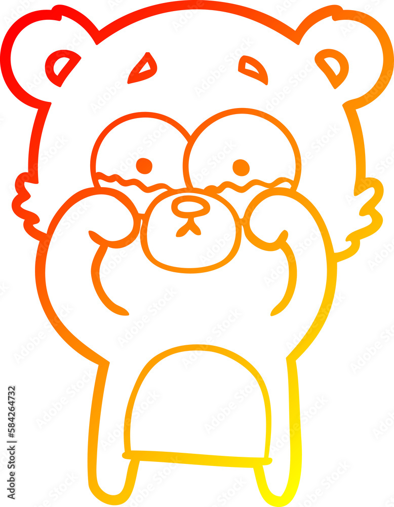 warm gradient line drawing cartoon crying bear rubbing eyes warm gradient line drawing cartoon crying bear rubbing eyes